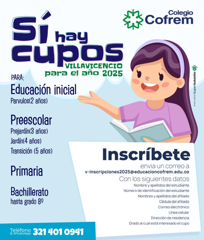 Cupos disponibles en colegios Cofrem