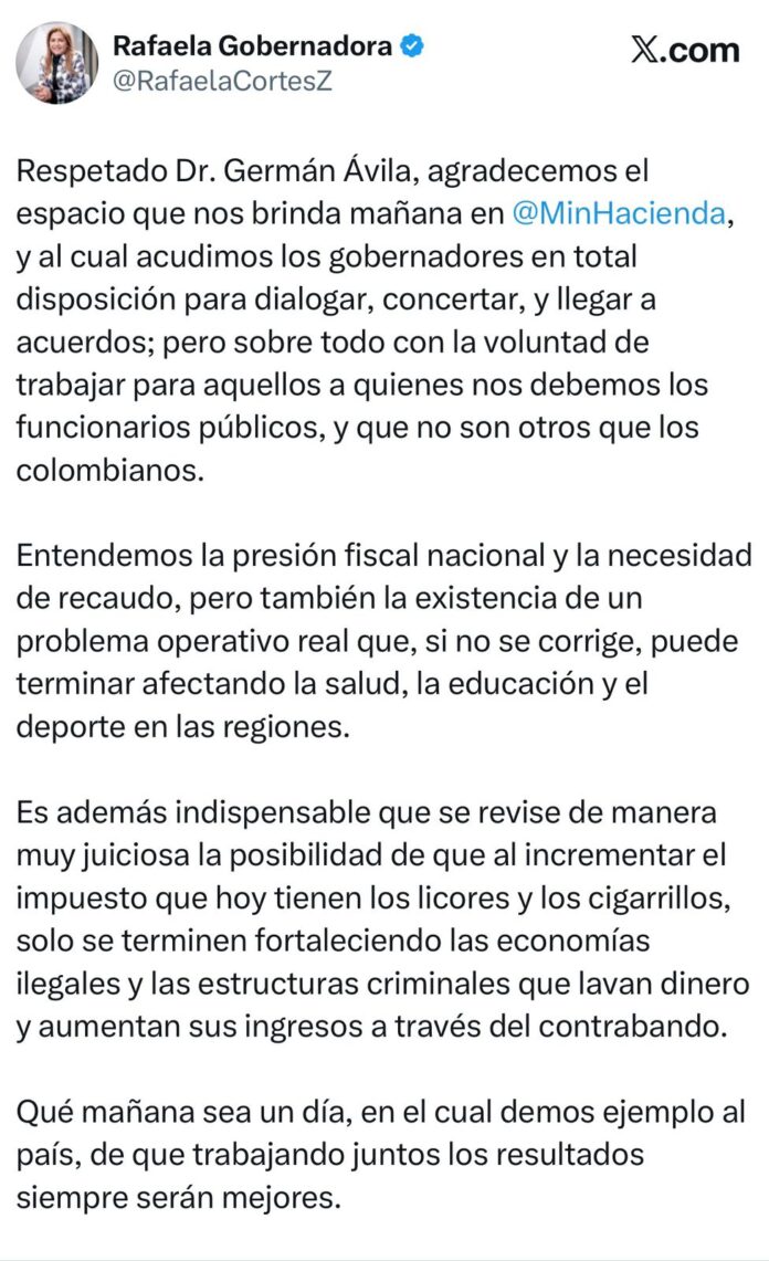Gobernadores piden solución responsable al impuesto a licores y cigarrillos para proteger a los territorios