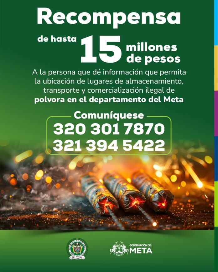 Meta, Gobernación del Meta, pólvora ilegal, recompensa, seguridad ciudadana, diciembre, Secretaría de Gobierno, prevención, orden público, Villavicencio