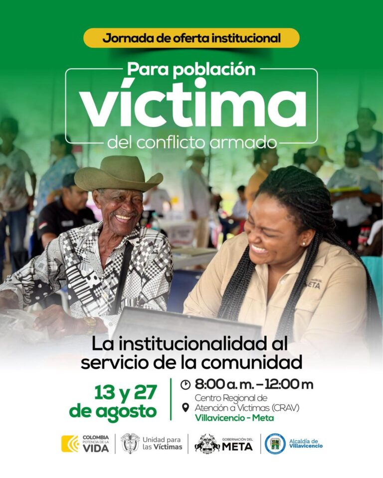 Gran jornada de oferta institucional para víctimas del conflicto armado del Meta, se realizará este miércoles 27 de agosto